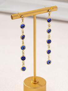 1 par de pendientes elegantes con borlas y diseño de ojo malvado geométrico chic