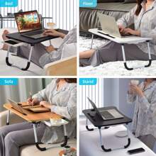 Laptop Bed Table Tray Stand With Cup Holder/Drawer For Bed/Couch/Sofa/Study/Reading/Writing On Low Living Room Floor, Large Portable Foldable Lap Desk Bed Tray For Dining And Laptop - 粉色 - 查看 5