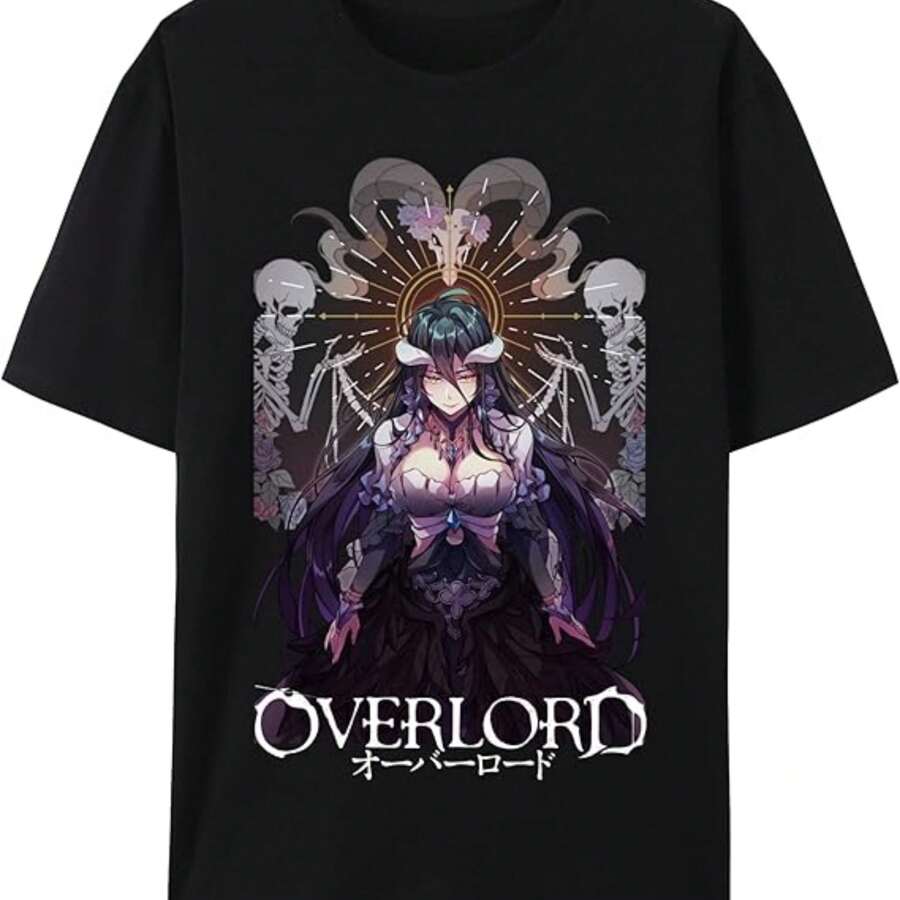 Japanese Anime Cotton Short Sleeve T-Shirt,Overlord Ainz Ooal Gown Anime Shirt3 - 黑色 - 查看 1