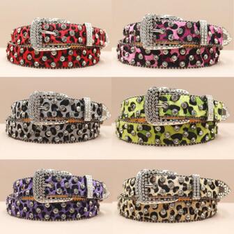Rhinestone Studded Hip Hop Punk Rock Fashion Belt Leopard Print Y2K Style Crystal Classic Embellished Wide Belt For Men Summer, School Fall, Autumn, Halloween Autumn-Winter Accessories,Suitable For Teens, Youth,Men,Casual, Outdoor, Athletic, Vacation, Graduation Gifts, Birthday, Daily Wear