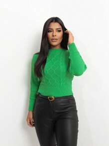 Closet Malhas Cropped Knit Long Sleeve Blouse With Braids | Winter Knit Blouse Women's Fashion  2025 - 綠旗襯衫 - 查看 5