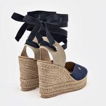 Women's Semi-Open Wedge Sandal With 10cm Platform 132118 Navy Blue