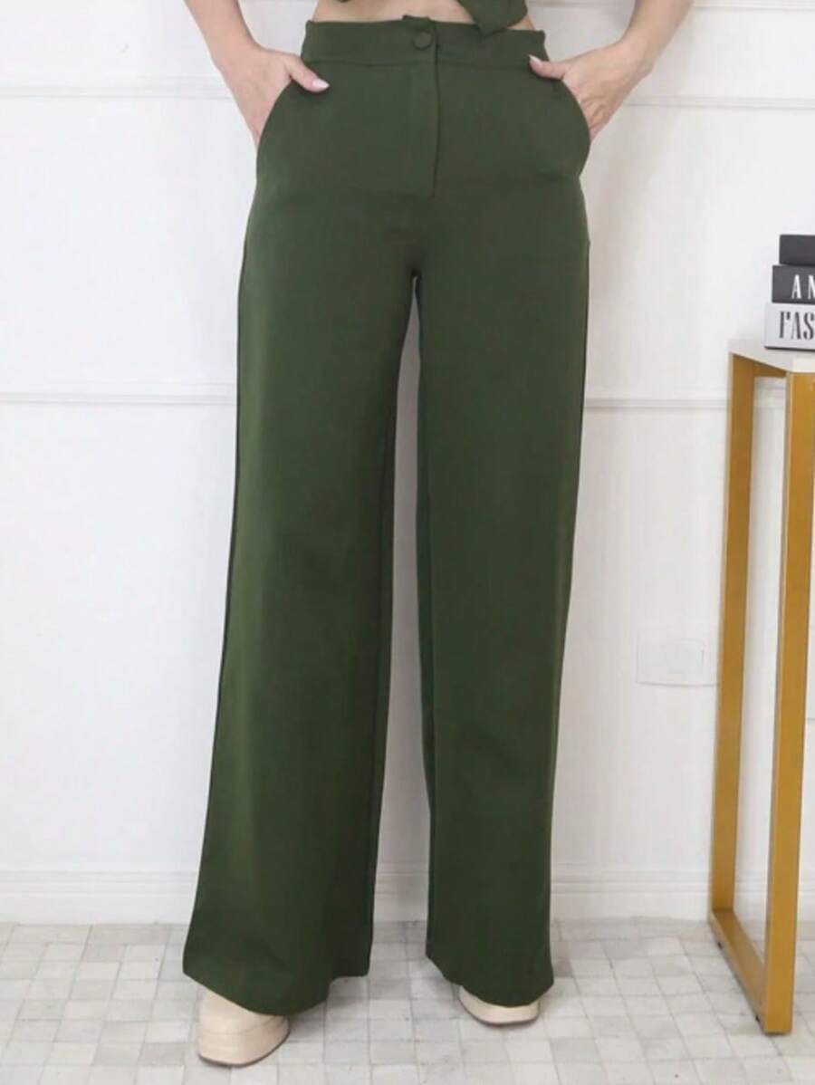 Tailored Palazzo Pants - 軍綠色 - 查看 1