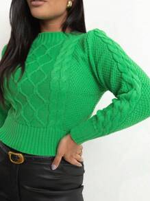 Closet Malhas Cropped Knit Long Sleeve Blouse With Braids | Winter Knit Blouse Women's Fashion  2025 - 綠旗襯衫 - 查看 2