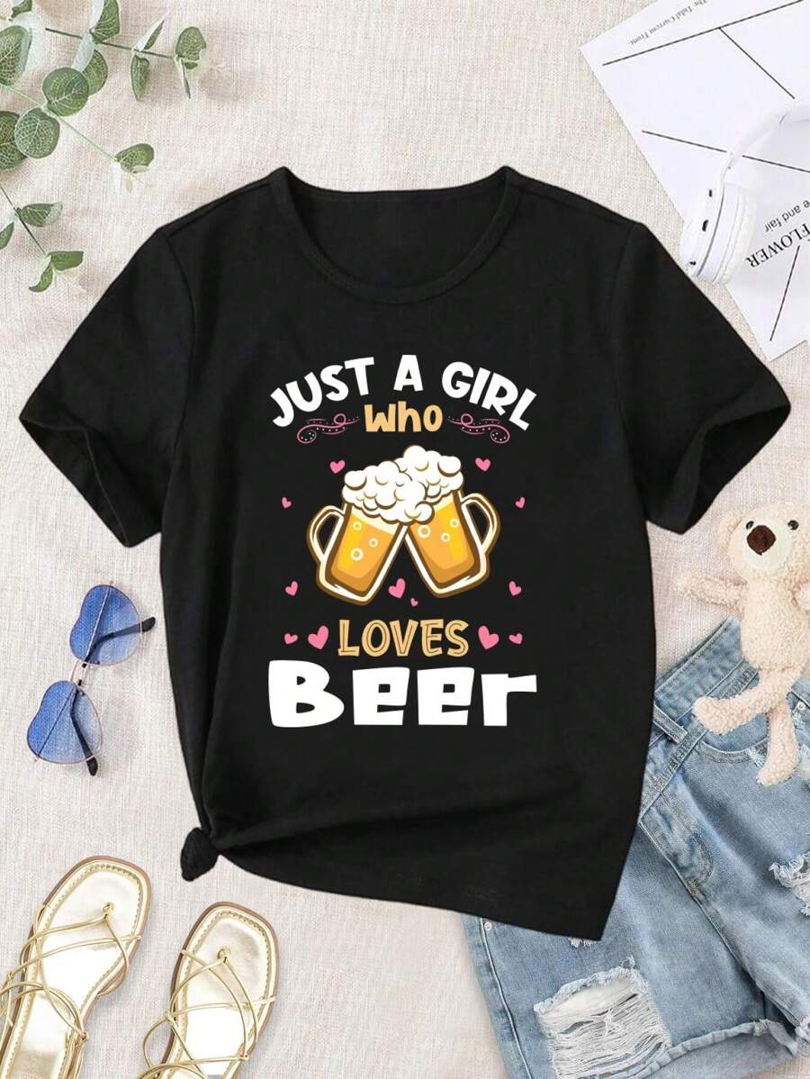 Valentine's Day Beer Lover T-Shirt For Women Just A Girl Who Loves Beer - Beer Girl Beer Mom - Black - View 1