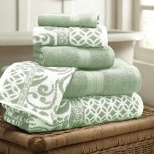 Trefoil Filigree 6-Piece Reversible Yarn Dyed Jacquard Towel Set - Bath Towels, Hand Towels, & Washcloths - Super Absorbent & Quick Dry - 100% Combed Cotton - 鉑 - 查看 8
