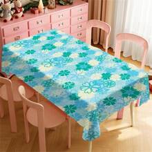 1 Piece Rectangle Waterproof Table Cloth With Four-Leaf Clover Print, Wipe-Clean Reusable Tablecloth Suitable For Outdoor Tables, Picnics, Camping, Dining Tables, Coffee Tables, Desks And Vanity - Ideal For Parties And Holidays