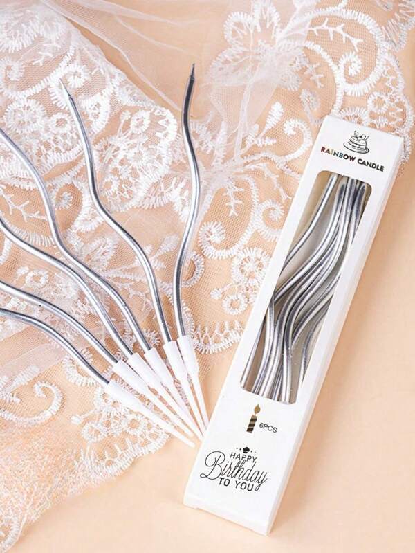 6pcs Curved Colored Candles, Birthday Candles, Cake Toppers, Cake Decorations, Baking Supplies, Bakery Decor