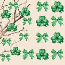 12pcs/Set Green Clover & Bow Irish Holiday Gift Tags, St. Patrick's Day Pendant Decor, Suitable For Festivals And Party Decoration
