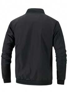 Giacca leggera casual da uomo con colletto a baseball e zip, colore nero, adatta per primavera ed estate, per uso quotidiano, pendolarismo e attività all'aperto