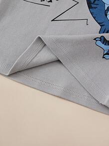 Young Boy Dinosaur Printed Long Sleeve Top And Striped Pants Pajama Set, Spring/Autumn