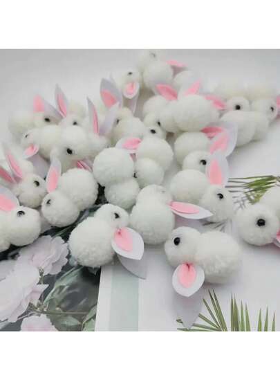 10pcs/Set White Fluffy Rabbit Dolls - Linen Blend Handmade Rabbit Dolls, Cute Hair Clip Accessories, Anime Theme Collectibles, For Christmas, Halloween, Easter, Thanksgiving