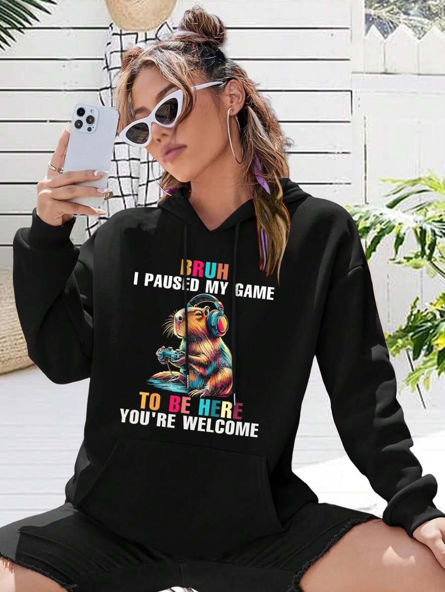 Bruh I Paused My Game To Be Here You're Welcome Capybara - Funny Video Games Capybara Gamers Big Size Women Hoodie (Retro Gaming For Women Hoodies)
