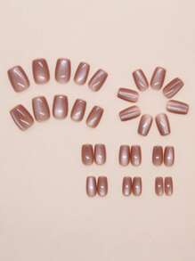Add Your Cute 30 Pieces Short Coffin Shape Refreshing Mint Green Light Green Cat's Eye Solid Color Simple White Wearable Nail Set 1 Jelly Glue 1 Nail File Suitable For Girls To Wear On Daily Work Dates