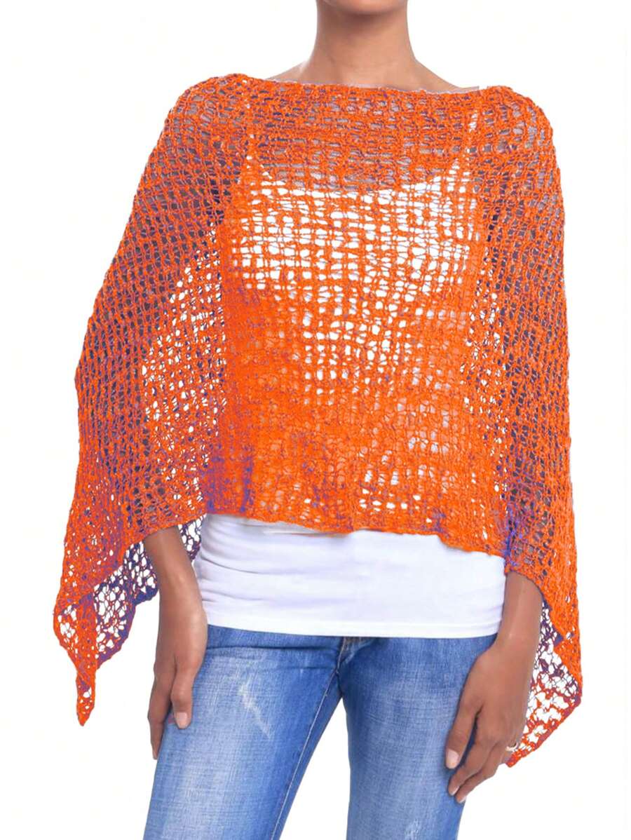 JOPHY & CO. Poncho Donna Rete Effetto a Maglia Coprispalle Crochet Estivo e Primaverile da Donna Leggero e Morbido (cod. 1511) - Arancione - Visualizzare 1