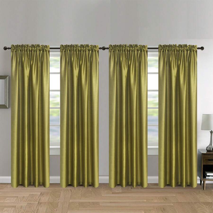 4 片仿丝平面半遮光窗帘布