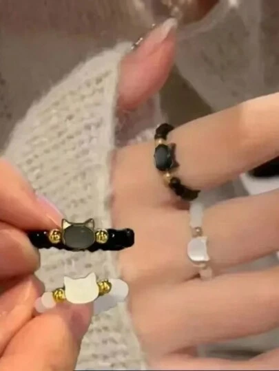 2 pièces Ensemble de bagues de couple noir et blanc