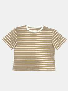 K&K FASHION Basic Striped T-Shirt Blouse - Camel - Ver 3