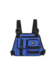 Bolsa tática de peito masculina de cor sólida, bolsa de colete multiuso da moda, mochila tática preta de tecido Oxford, bolsa de cintura tática, bolsa de ombro masculina, mochila, adequada para adolescentes, verão casual, atividades ao ar livre, esportes, férias, viagens, presentes de formatura ou acessórios para vestidos de aniversário