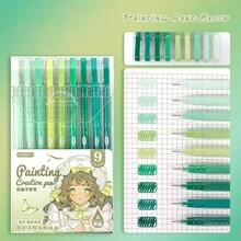 1 Box 9PCS Quick-Drying Gel Ink Pens, Medium Tip (0.5mm), 9 Colors, Plastic Material, Ideal For Drawing And Journaling