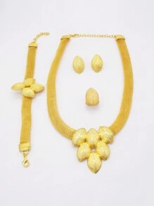 Parure de bijoux de couleur or, cadeaux de mariage africains, bijoux pour fête de mariage. Ensemble bracelet, collier, boucles d'oreilles et bague pour femmes