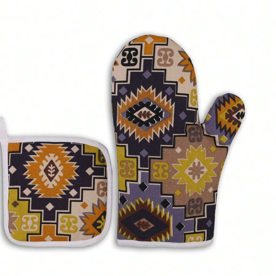 Heat-Resistant Oven Mitts, Non-Slip, Comfortable Kitchen Gloves - Multicolor - View 1