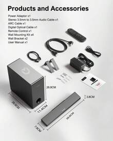 ULTIMEA TV Soundbar, 160W Peak, BASSMAX, 2.1 Soundbars With Subwoofer, PC 5.3 Bluetooth Soundbars With Optical/AUX, Wall Mount Soundbar, Ultra Slim Nova S40 Series - 黑色 - 查看 9