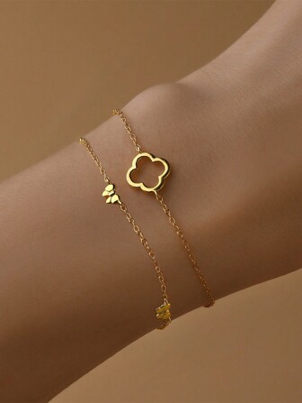 1 件四叶草/蝴蝶结款式 925 纯银防过敏手链，适合女士，浪漫手链，适合情人节/派对/礼物，新娘首饰，精美珠宝