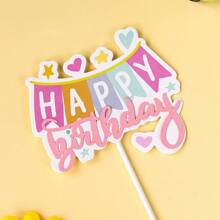 10 piezas Decoraciones para pastel arcoíris de "Feliz cumpleaños", decoraciones de papel para pastel de boda, set de cupcakes, sin electricidad, sin plumas, decoración para hornear