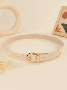 1条女士休闲半圆形扣PU皮革腰带，时尚、优雅、百搭 - 米色 - 查看 3