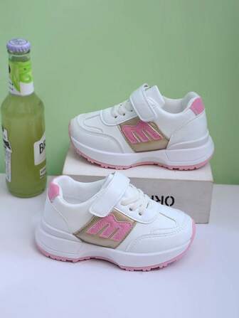 Kids' Fashion New Chunky Sneakers, White Casual Shoes, Outdoor Sports & Leisure Shoes, School Shoes. Hook And Loop Design For Easy On/Off, All Season