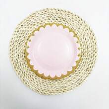 10PCS/20PCS/50PCS Pink Scalloped Party Plates Golden Border Paper Plates Disposable 9inch Pink Serving Plates Table Decorations For Birthday Wedding Bridal Shower Gender Reveal Party Supplies - Pink - View 14