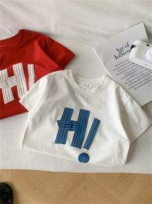 年轻男孩字母印花短袖 T 恤简约时尚日常休闲 - 白色 - 查看 8