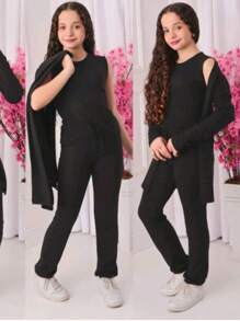 Children's Cold Weather Set For Girls: Charming And Comfortable (4 To 14 Years Old) - 黑色 - 查看 3