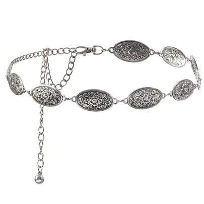 1 Pezzo Cintura da donna in metallo, cintura a catena con fibbia ovale occidentale regolabile, adatta come accessorio per abiti in jeans, decorazione casual per esterni, piccolo regalo per feste, autunno, Ognissanti