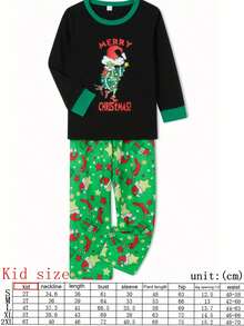 Pijamas navideños familiares de manga larga con estampado de dibujos animados y pantalones, conjunto de ropa de dormir para vacaciones de invierno - Verde claro - Ver 2