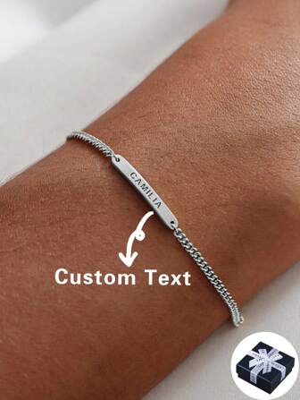 Personalized Stainless Steel English Letter Custom Name Bracelet, Adjustable Length, Fashionable Gift For Couple, Mom, Classmates, Friends, Suitable For Valentine's Day, Mother's Day Silver Stylish, Vintage Students, Middle School Students, High School Senior High School Students, College Students, University Students, Freshman, Sophomore, Underclassmen,Chic Autumn, Utilitarian Chic, Delicate Romance, Look Glamour