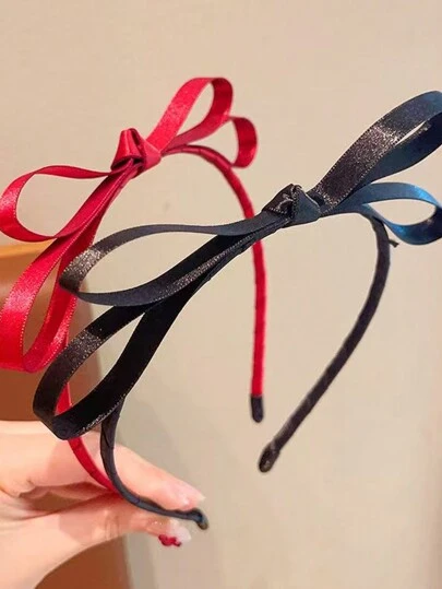 1件装女士简约优雅纯色双层蝴蝶结发带，发箍，发圈，发饰，头饰