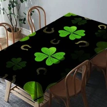 1 Piece Rectangle Waterproof Table Cloth With Four-Leaf Clover Print, Wipe-Clean Reusable Tablecloth Suitable For Outdoor Tables, Picnics, Camping, Dining Tables, Coffee Tables, Desks And Vanity - Ideal For Parties And Holidays