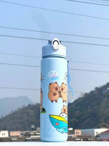 1pc 800ml Cute Capybara Cartoon Sports Water Bottle With Straw, Leakproof, Shockproof, Portable - Suitable For Travel, Outdoor Activities, Students - Ideal Gift For Valentine's Day, Mother's Day, Thanksgiving, Christmas And New Year