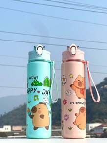 1pc 800ml Cute Capybara Cartoon Sports Water Bottle With Straw, Leakproof, Shockproof, Portable - Suitable For Travel, Outdoor Activities, Students - Ideal Gift For Valentine's Day, Mother's Day, Thanksgiving, Christmas And New Year