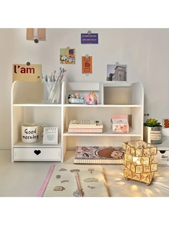 Scaffale da scrivania multistrato - Scaffale organizzatore di accessori in PVC espanso per cavi dati, penne, per desktop, ufficio, comò, camera da letto, casa, dormitorio e scuola