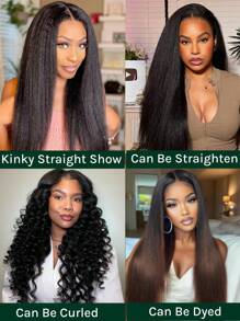 V Part Kinky Straight Wig Human Hair Glueless Wear And Go Wig Upgrade U Part Wigs For Women No Glue No Leave Out Yaki Straight None Lace Front Clip In Half Wig Ready To Go Beginners Wig