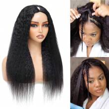 V Part Kinky Straight Wig Human Hair Glueless Wear And Go Wig Upgrade U Part Wigs For Women No Glue No Leave Out Yaki Straight None Lace Front Clip In Half Wig Ready To Go Beginners Wig
