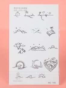 1pc Simple Small Pattern Waterproof Non-reflective Ocean Wave & Heart Temporary Tattoo Sticker For Men & Women's Fingers / Wrist - Black - View 4