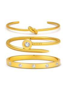 精致的方晶锆石嵌入式手链，时尚女士珠宝配饰，适合日常优雅和派对魅力，是理想的情人节礼物、妈妈、母亲、母亲节、礼物 - 金色 - 查看 1