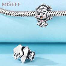MISEFF NEW 1 Pc Genuine S925 Sterling Silver Charm Smart And Cute Little Girl Beads Pendant For Bracelet Necklace DIY Fine Jewelry Making Gift Women Gifts Silver Jewelry Accessories