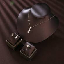 Set de bijuterii pentru mireasă, colier și cercei simpli din zirconiu, cadou de nuntă de logodnă elegant pentru femei