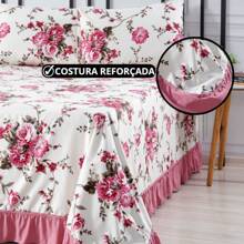 Colcha Cleopatra Queen 400 fios Floral C/ Babado + 2 Porta Travesseiro