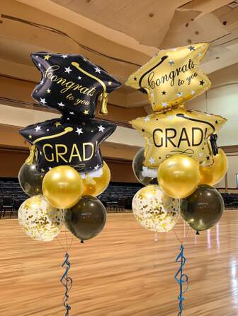 9 件/套黑色和金色毕业帽铝箔气球、祝贺毕业气球、2025 届毕业气球、毕业帽气球、2025 届毕业装饰、高中/大学毕业庆典气球、10 英寸金色和黑色乳胶气球、12 英寸金色闪光乳胶气球